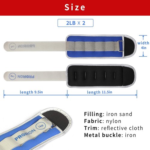 PROIRON Ankle Weights Wrist Leg Weights for Women Men 2 LBS in Pair Reflective Ankle Weight Set for Fitness Exercise Jogging Aerobics