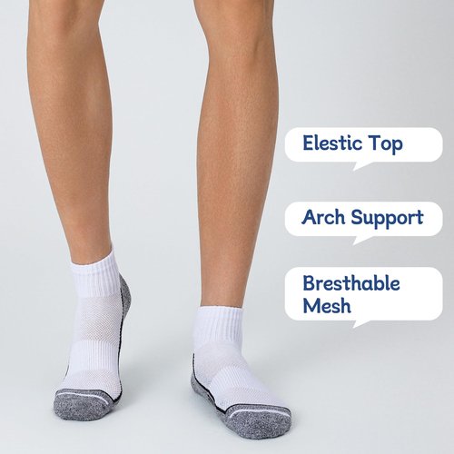 FYTUTESE Ankle Socks for Men with Cushion 5 Pack Men's Athletic Cushioned Running Cotton Sports Quarter Socks White Size 13-15