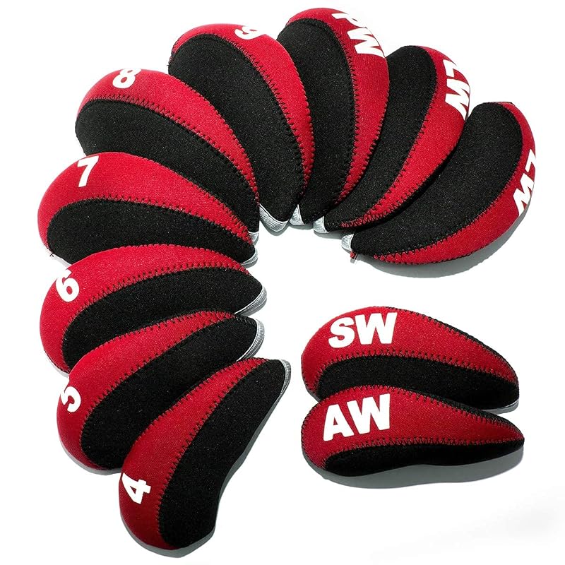 Variation Red-Black: Neoprene Golf Iron Head Covers Set, 11 Pieces - Fits Right-Handed For M5 M6 Taylormade, Callaway, PXG