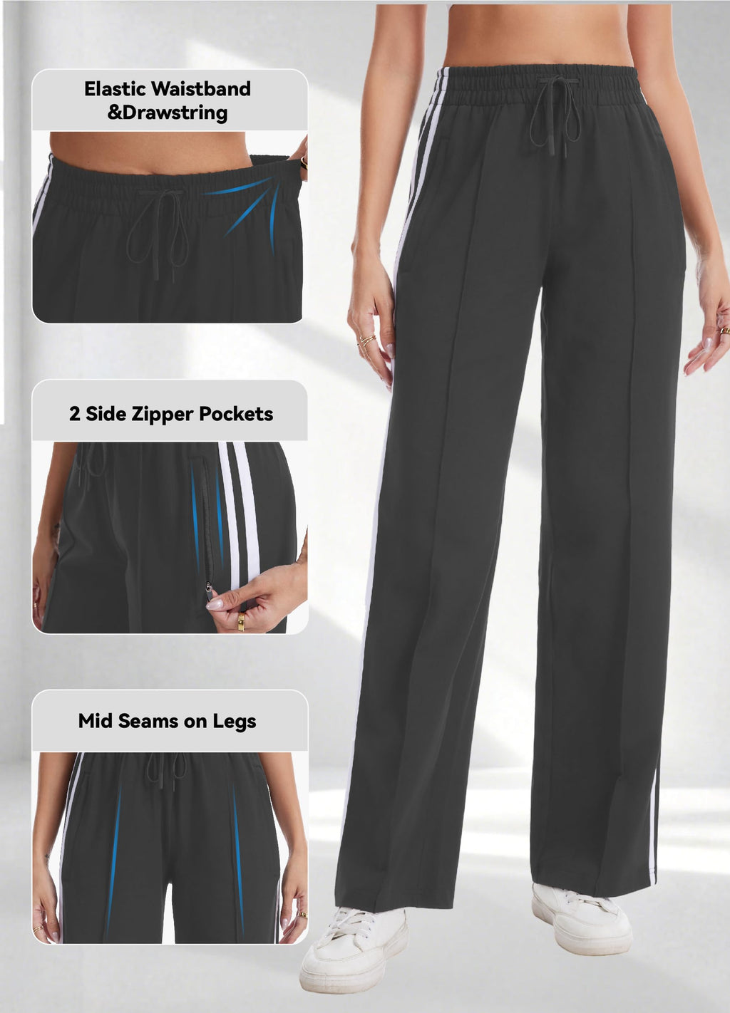 Houmous Cotton Sweatpants Womens Wide Leg Track Pants Lounge Stretch Athletic Loose Jogging Sport Zip Pockets,28 Inseam,Grey,XXL