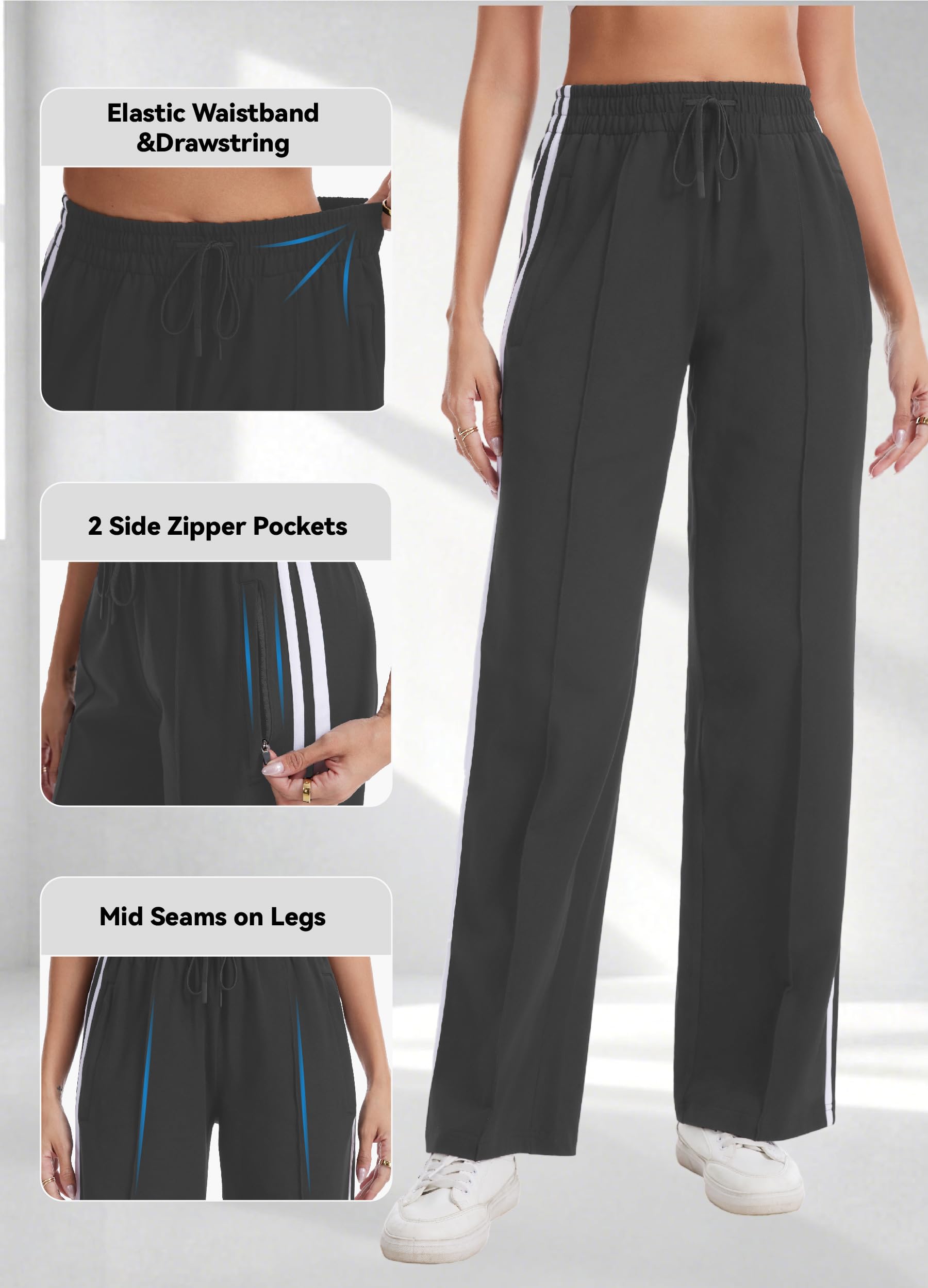 Houmous Cotton Sweatpants Womens Wide Leg Track Pants Lounge Stretch Athletic Loose Jogging Sport Zip Pockets,28 Inseam,Grey,XXL