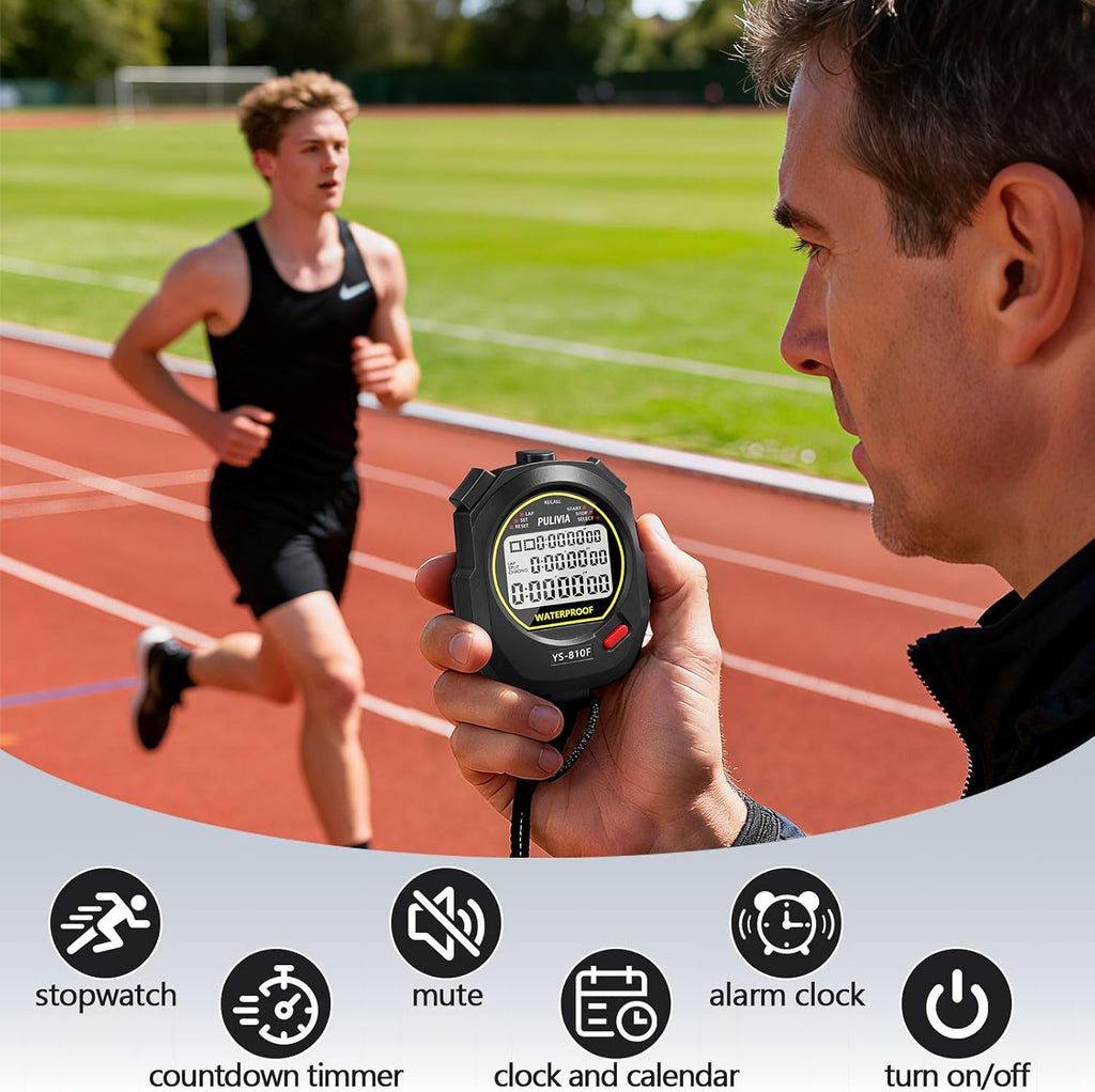 Waterproof Stopwatch - Digital Timer with 10 Lap Split Memory for Sports Activities