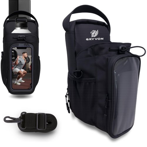 Magnetic Gym Bag for Men and Women | Touchscreen Pocket, Small Gym Bag with Water Bottle Holder, Magnetic Sling Pouches, 5X Strong Magnets, Crossbody Strap, Organizer for workout Accessories