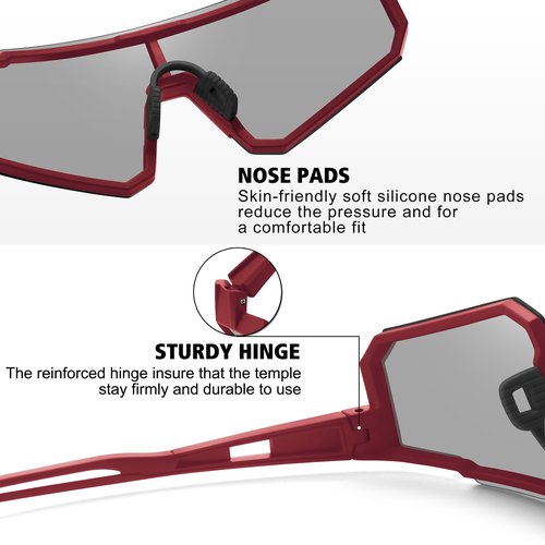 STORYCOAST Polarized Sports Sunglasses for Men Women,Driving Fishing Cycling Mountain Bike Sunglasses UV400 Protection Red Frame-Photochromic Lens