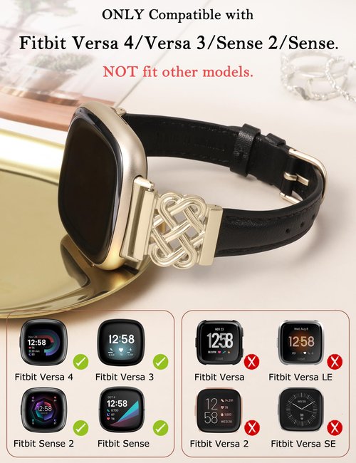 TOYOUTHS Celtic Knot Leather Band Compatible with Fitbit Versa 4/Versa 3/Fitbit Sense 2/Sense Band Women, Slim Dressy Thin Fashion Designer Premium Leather Strap for Versa 3 4 Sense 2 Smartwatch