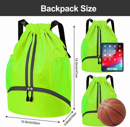 Hoedia Sports Drawstring Backpack - Waterproof Gym Bag with Shoe Compartment | Green