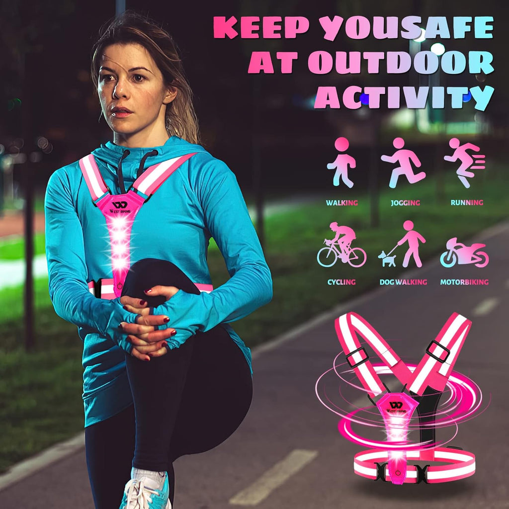 West Biking Reflective Running Vest - Rechargeable Light-Up Gear for Night Walkers & Runners