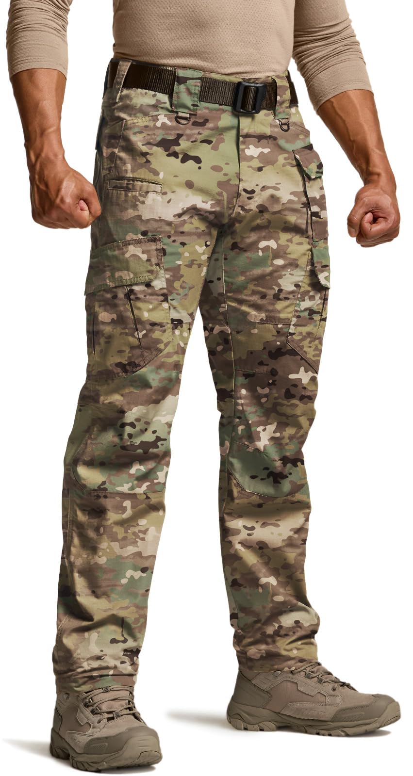 CQR Men's Tactical Pants, Water Resistant Ripstop Cargo Pants, Lightweight EDC Work Hiking Pants, Outdoor Apparel, Duratex Mag Pocket Utility Camo, 28W x 30L