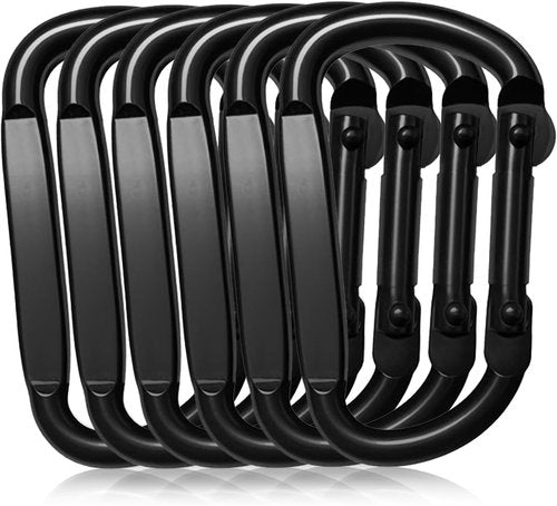 EZYA Heavy Duty Carabiner Clips - 2.4" Small D-Ring for Keychains, Camping, Hiking, Dog Leash | Black, 6PCS