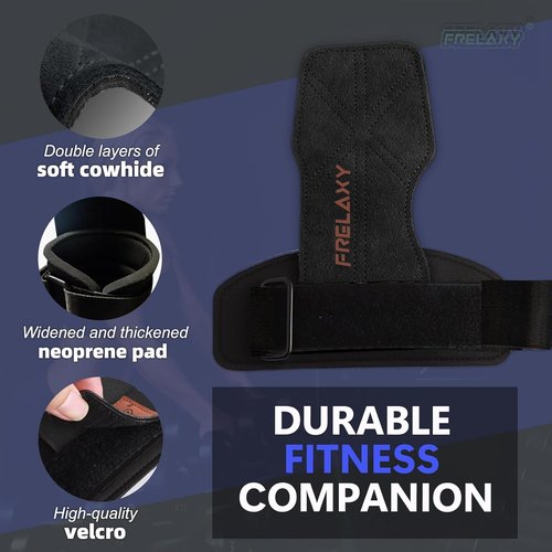 Frelaxy Weight Lifting Wrist Straps - Cushioned Grips with Double Layer Leather | Gym Workout Essentials