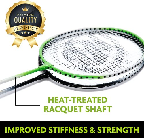 E-Jet Badminton Net Rackets Shuttlecocks Combo Set - Portable & Instant Setup (Backyard Fun, Beach Park Picnic Outdoor Games), Green, 5.1 x 7.8Ft (EOB727402021)