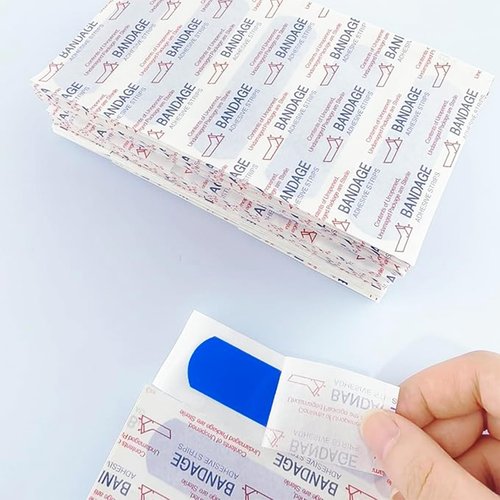 200 Pcs Blue Metal Detectable Bandages PE Waterproof Adhesive Bandage Bulk Sterile Pads Latex-Free for First Aid & Wound Care Rectangle