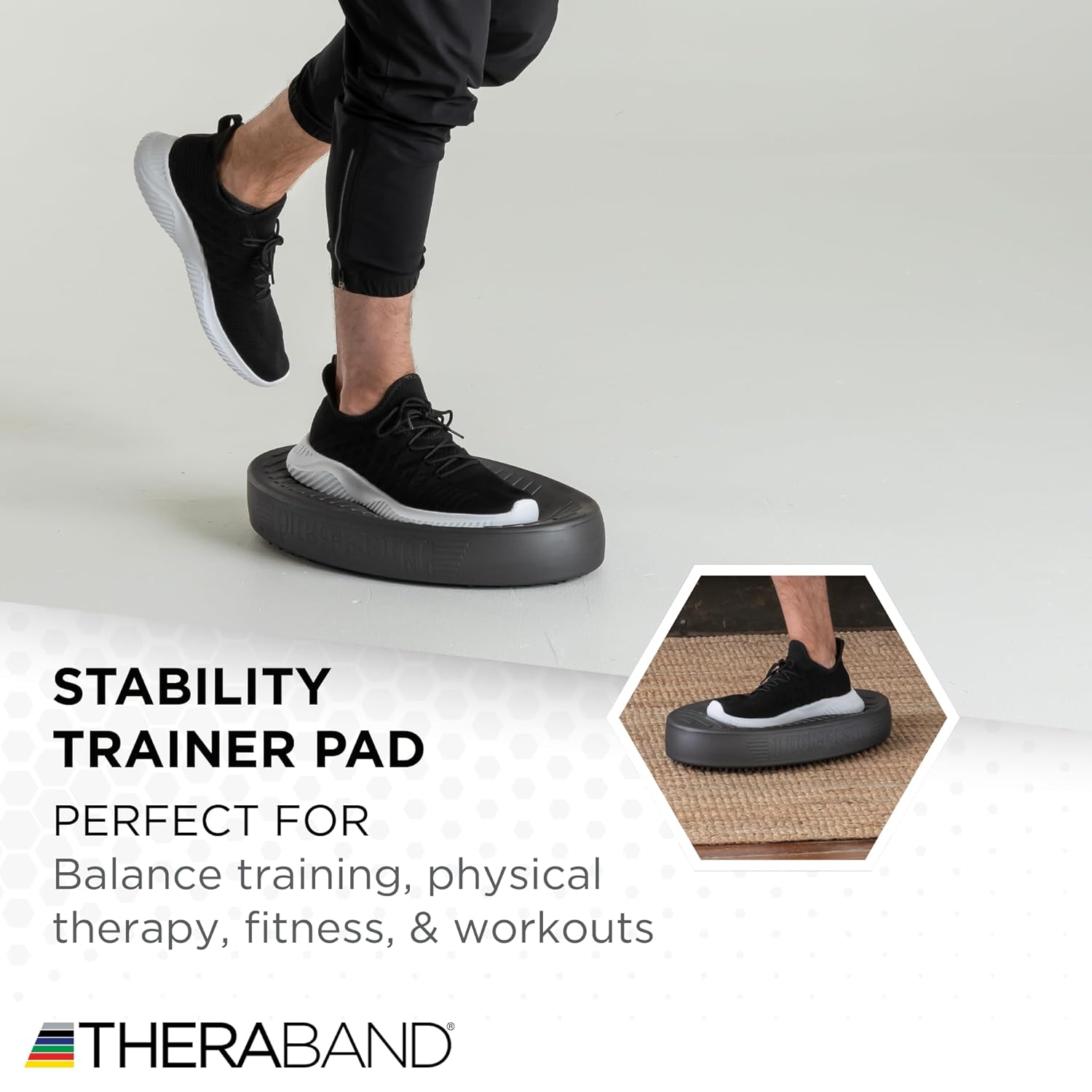 TheraBand Stability Trainer Pad - Advanced Level Black Foam Balance Pad for Core Strength & Therapy