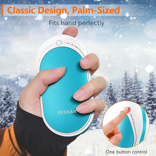 BESKAR Rechargeable Hand Warmer - 5200mAh Electric Heater with Double-Sided Heating | Portable USB Quick Charge for Outdoor Use