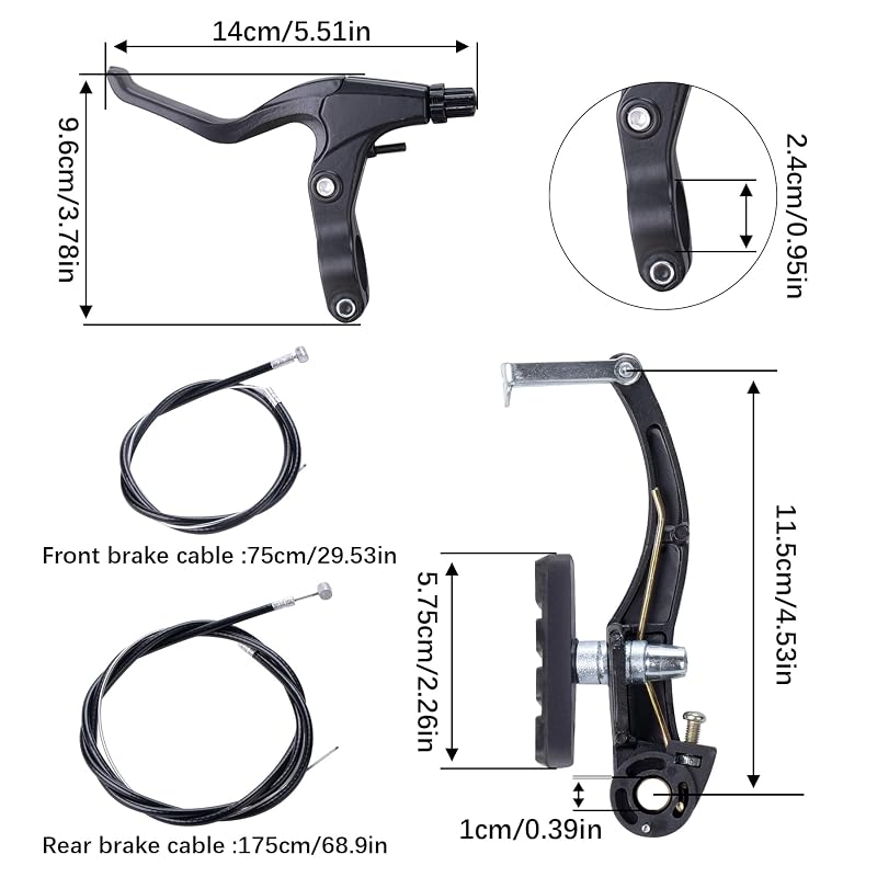 Brake Set for Bikes - Front & Rear Calipers, Levers & Cables
