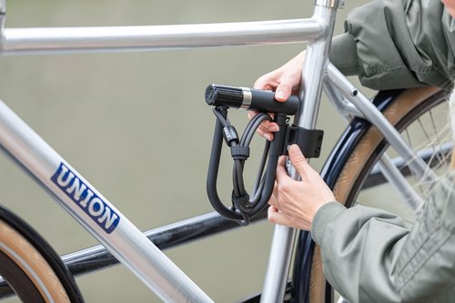 AXA Newton Mini Bike U-Lock with Cable, Heavy Duty Anti-Theft Bicycle U Lock, 14mm Shackle and 10mm x3.25ft Length Security Cable with Mounting Bracket and Keys
