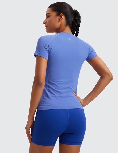 CRZ YOGA Seamless Workout Tops for Women - Breathable Short Sleeve Athletic Tees for Gym & Yoga