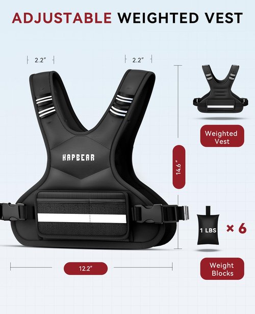 HAPBEAR Adjustable Weighted Vest for Men and Women, 4-10lbs with 6 Ironsand Weights and Large Pocket, Weight Vest for Workout, Strength Training, Running, Walking, Muscle Building, Weight Loss