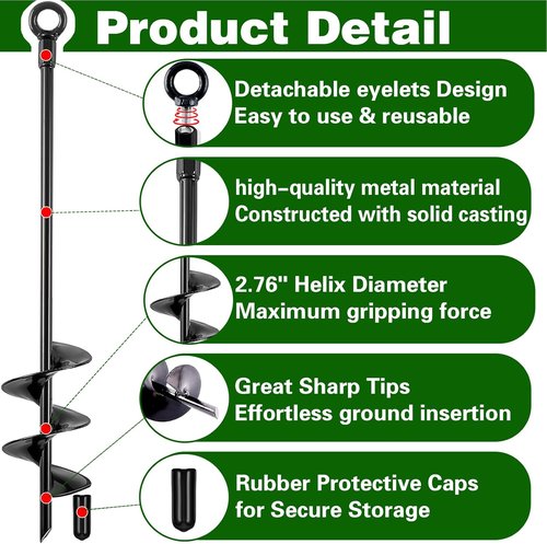 Fabulas Ground Anchors - Heavy Duty 18-Inch Screw-In Earth Anchor Kit | 4 Pack for Trampolines & Sheds