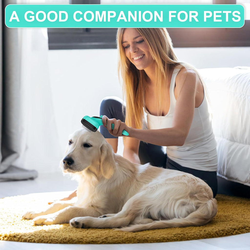 Skiennix Self-Cleaning Slicker Brush - Skin-Friendly Grooming Tool for Dogs & Cats | Easy Clean Retractable Bristles, Green