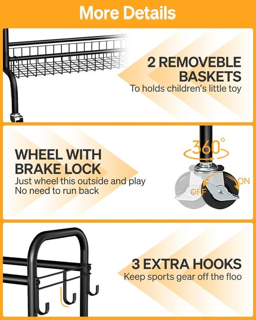 EXTCCT Basketball Rack - Rolling Shooting Training Stand with Wheels | Four-Layer Organizer for Balls