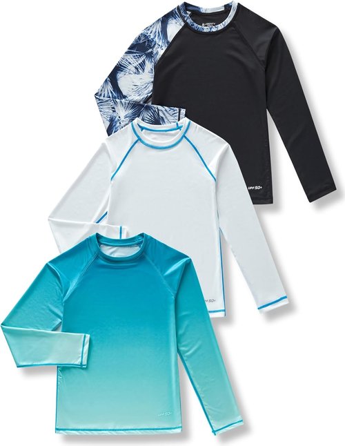 Liberty Pro Boys' Rash Guard Swim Shirts - UPF 50+ Long Sleeve, Quick Dry UV Protection | 3 Pack