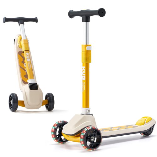 KUB Toddler Scooter for Kids Ages 2+, 3 Wheel Kick Scooter with LED Light-Up Wheels, Adjustable Height Handlebar, Lean-to-Steer, Anti-Slip Deck, Easy-Fold Design, Gift for Boys and Girls(Lemon Yellow)