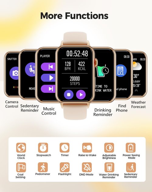 Health Fitness Tracker Smart Watch with 24/7 Heart Rate Blood Oxygen Blood Pressure Monitor Sleep Tracker 128 Exercise Modes Step Calorie Counter Pedometer IP68 Waterproof for Women Men Android iOS