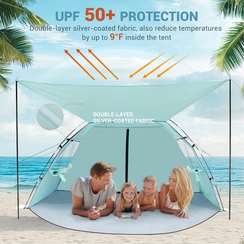 Elegear CumbreX™ Beach Tent - Portable 4-5 Person Sun Shelter with UPF 50+ UV Protection | Easy Setup - Green