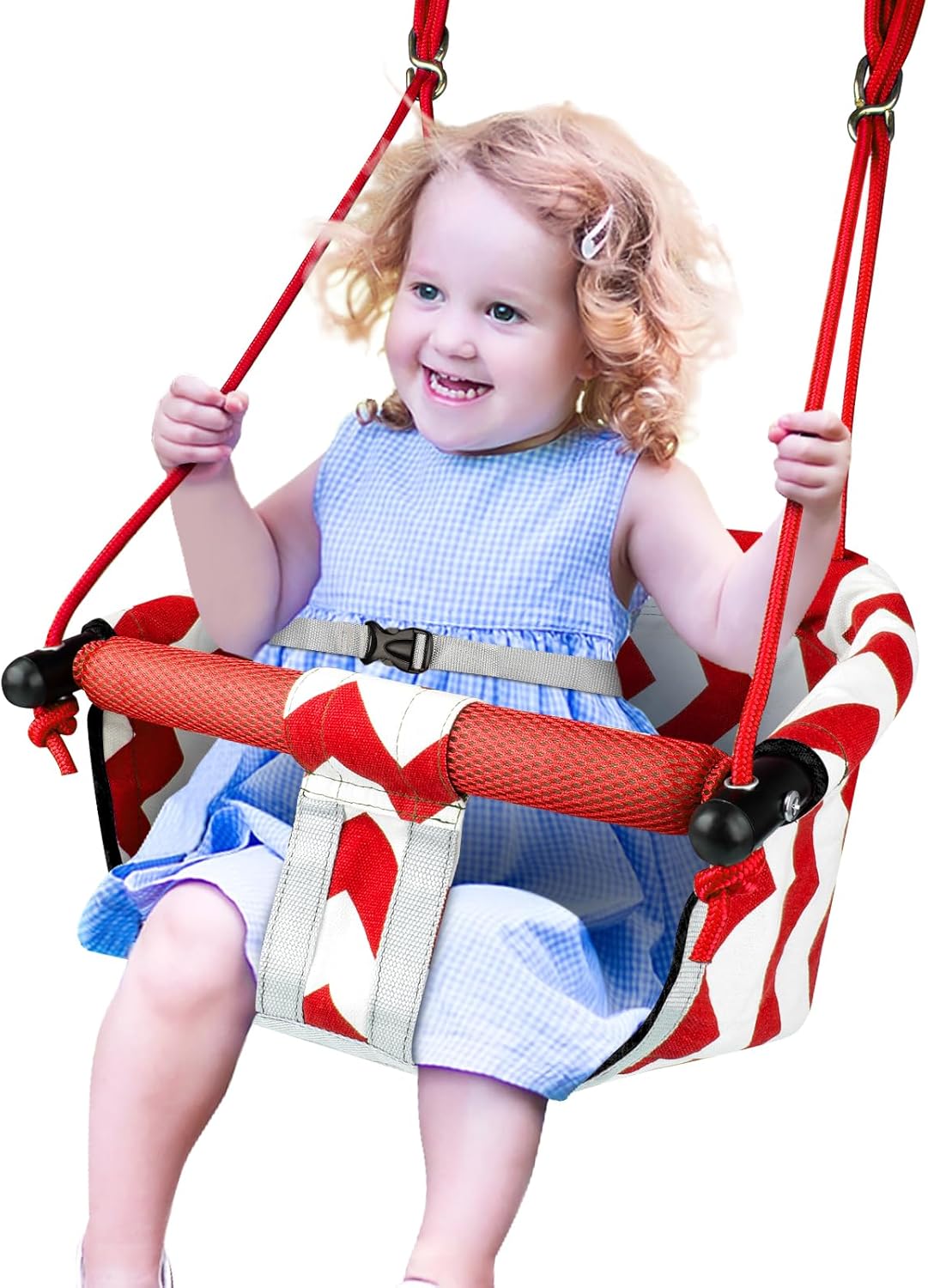 Skiennix Toddler Swing - Comfy Indoor/Outdoor Baby Swing Seat with Safety Harness & Quick Lock System (Red)