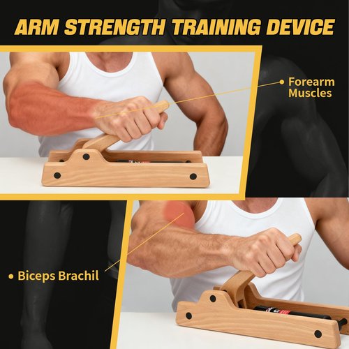 tonchean Arm Wrestling Training Equipment Wooden Arm Strength Trainer with 12 Adjustable Hydraulic Resistance Levels Portable Forearm Trainer for Home Gym, Office