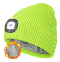 MELASA Fleece Lined LED Beanie with The Light for Men Women, Warm Stocking Hat with Light Built in, USB Rechargeable Hand Free Headlamp Beanie, Gifts for Dad Husband Fluorescent Yellow