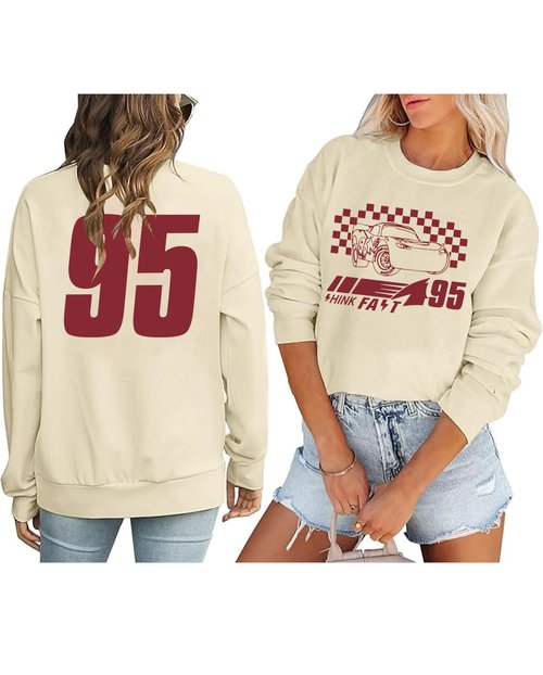 YHHR Car sweatshirt Magical King Dom Car Racer Long Sleeve Shirt Trendy Cars Graphic Pullover Autumn Vacation Trip Tops Apricot