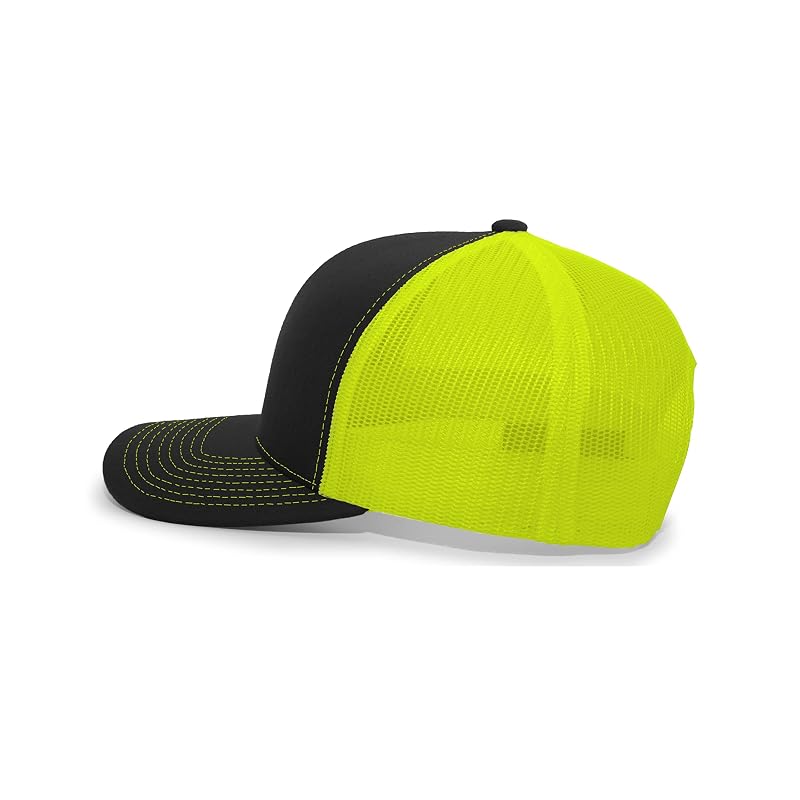 Pacific Headwear Trucker Snapback Cap - Black/Neon Yellow, One Size
