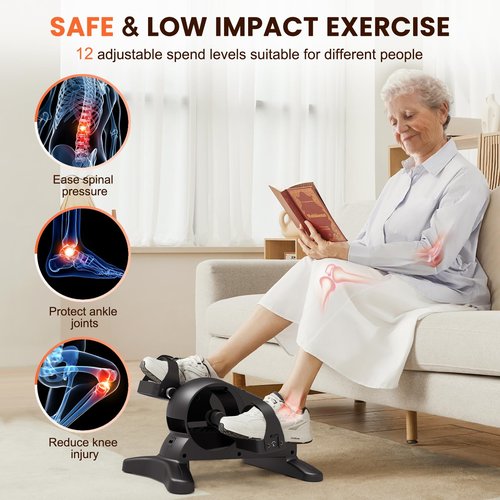 Mini Under Desk Exercise Bike Pedal Exerciser, Motorized Leg/Arm Cycle for Seniors & Physical Therapy, 12 Speed Levels, LCD Monitor & Remote Control
