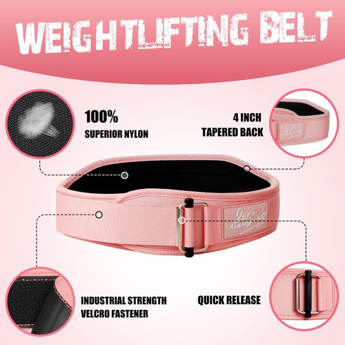 WKWE Lifting Belt Women (4 Inch Wide) Self-Locking Weightlifting Belt for Ladies Gym Cross Training, Bodybuilding, Deadlifts, Squats Power Lifting- Adjustable Olympic Lifting Lower Back Support