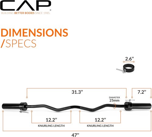 CAP Barbell 47-Inch Olympic EZ Curl Bar - Ideal for 2-Inch Weight Plates | Multiple Options Available