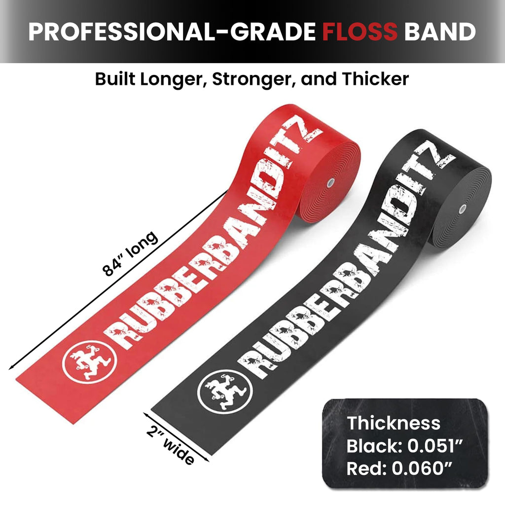Rubberbanditz Floss Band for Mobility and Compression – Muscle Floss Bands for Joint Support and Recovery – Compression Floss Band for Warm Up and Blood Flow Training - Red