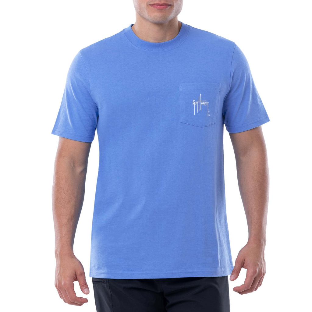 Guy Harvey Men’s Offshore Fish Collection Short Sleeve Pocket T-Shirt, Azure Blue/Horizon, X-Large