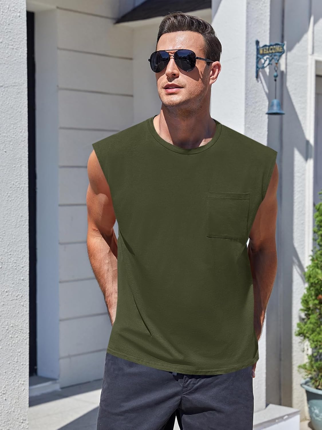 ZIWOCH Men's Sleeveless Workout Tank Tops - Muscle Gym Shirts with Pocket | Comfortable Fit