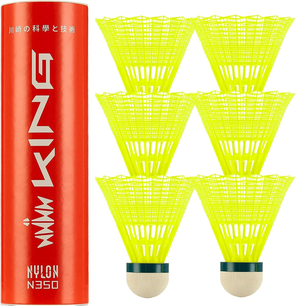 vicleo Bedminton Shuttlecocks, Nylon Badminton Birdies Stable & Durable Balls for Indoor and Outdoor Training/Competition King N350 Slow Speed-6PCS (Yellow)