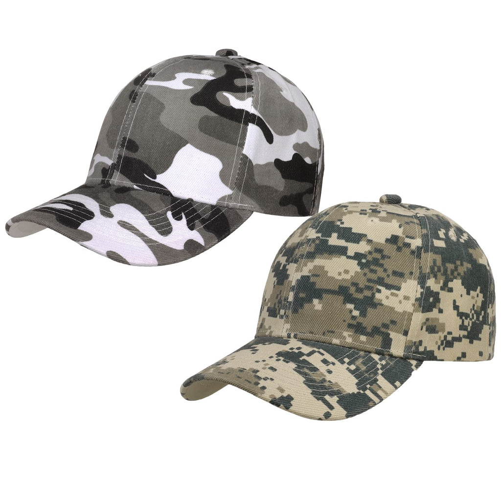 Falari Baseball Cap Adjustable Size for Running Workouts and Outdoor Activities All Seasons (2pk Digital & Grey Camo)