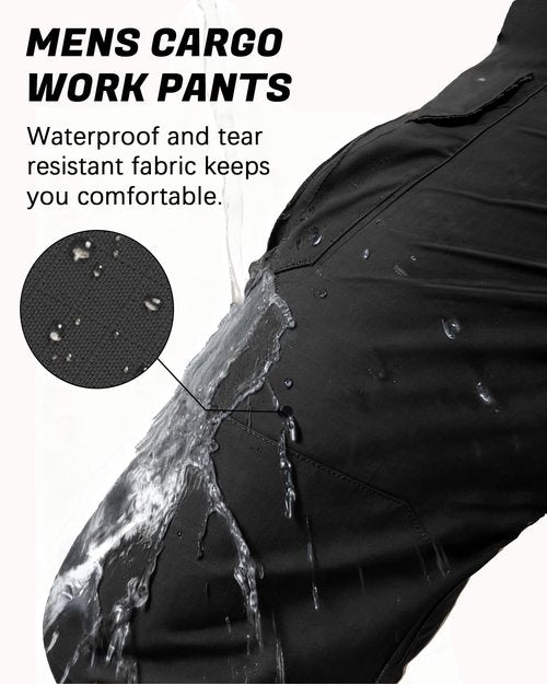 LGNTBE Men's Cargo Work Pants Lightweight Ripstop Water, Resistant for Hiking, Tactical Missions with 7-Pocket, Black, 34Wx32L