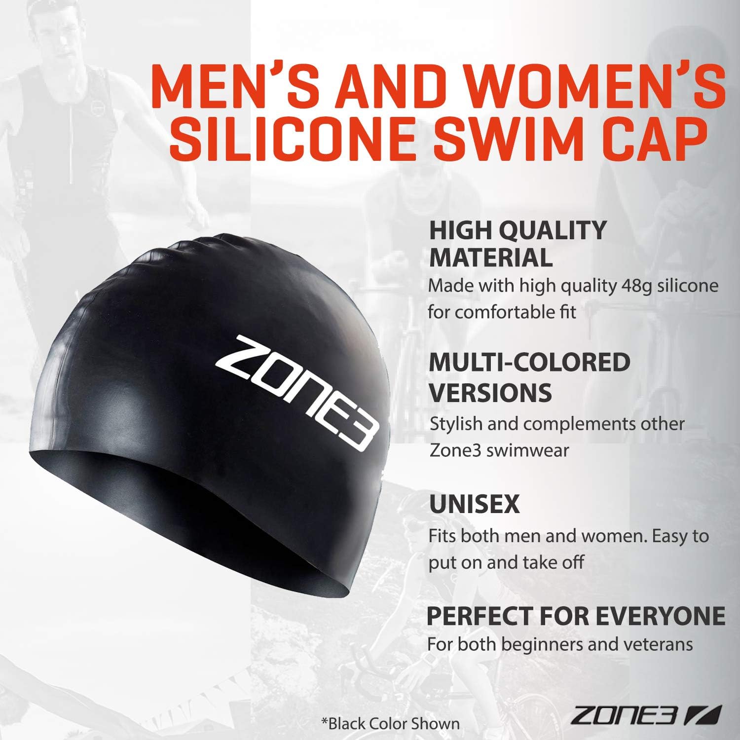 ZONE3 Silicone Swim Cap for Men & Women - Lightweight 48g Design for Ultimate Comfort