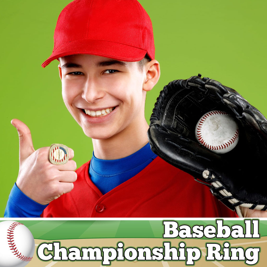 Landical 6 Set Baseball Championship Ring with Display Case and Stand Holder Championship Ring Case Acrylic Display Box and Holder Champion Trophy Rings for League Winner (Baseball,Gold)