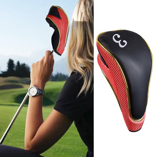 Andux 4Pcs/Set Gold Golf 460cc Driver Fairway Wood Club Head Covers Hook & Loop Red