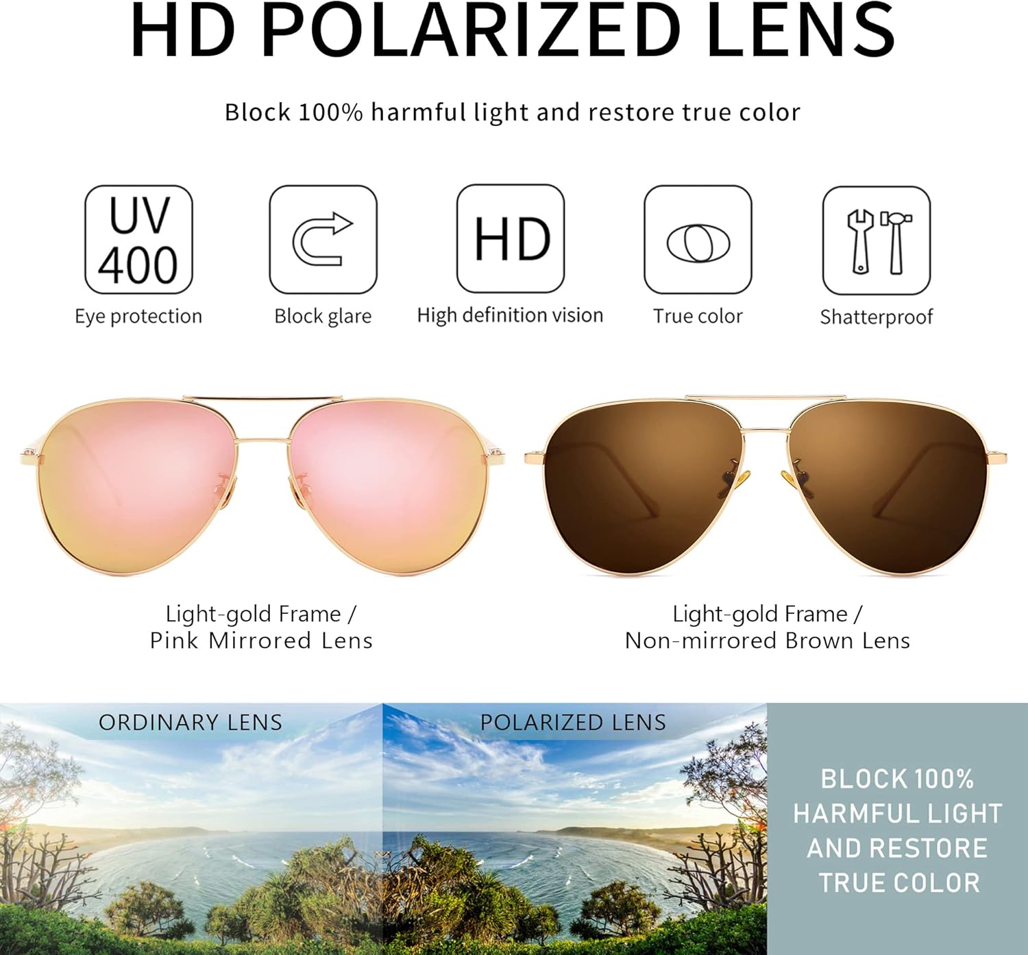 SUNGait Women's Aviator Sunglasses - Lightweight Oversized Design with Mirrored Polarized Lenses