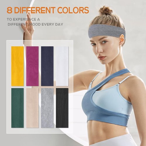 Buyisgle Workout Headbands for Women - 8PCS Non-Slip Elastic Sport Hair Bands for Yoga, Running & Gym