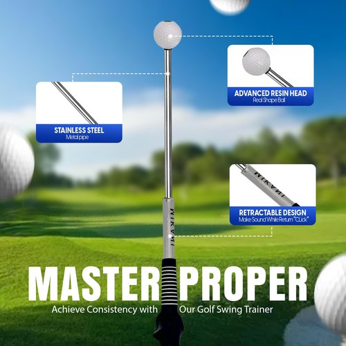 Mikani Retractable Golf Swing Training Aid - Click Stick Swing Training with Golf Grip Trainer | Golf Swing Trainer |Golf Alignment Sticks | Click Sound Tempo Training, Golf Accessories for Golfers