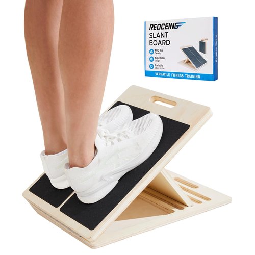 Reoceing Portable Wooden Slant Board for Calf Stretching, Adjustable 5-Angle Incline Board for Ankle, Heel & Foot Exercise, 400lb Capacity, Includes Training Poster